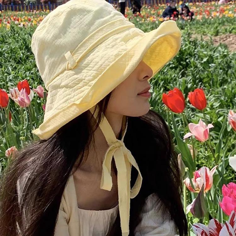 Cotton And Linen Japanese And Korean Spring/Summer Versatile Hat Strap Drawstring Lightweight Fisherman Hat Sun Hat