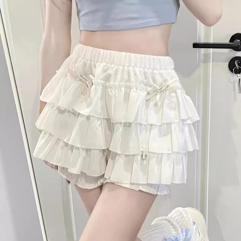 Fusta mini cu volane dulci Y2K femei Kawaii Lolita fuste cu fundă a linie Harajuku fustă japoneză cu talie înaltă roz alb rochie de bal