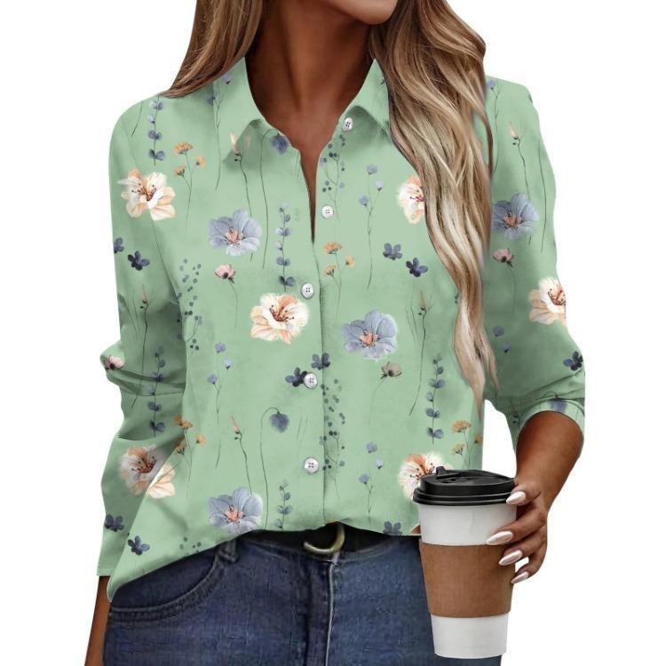 Casual Women Long Sleeve Floral Print Button Down Blouse Basic Wear Regular Top