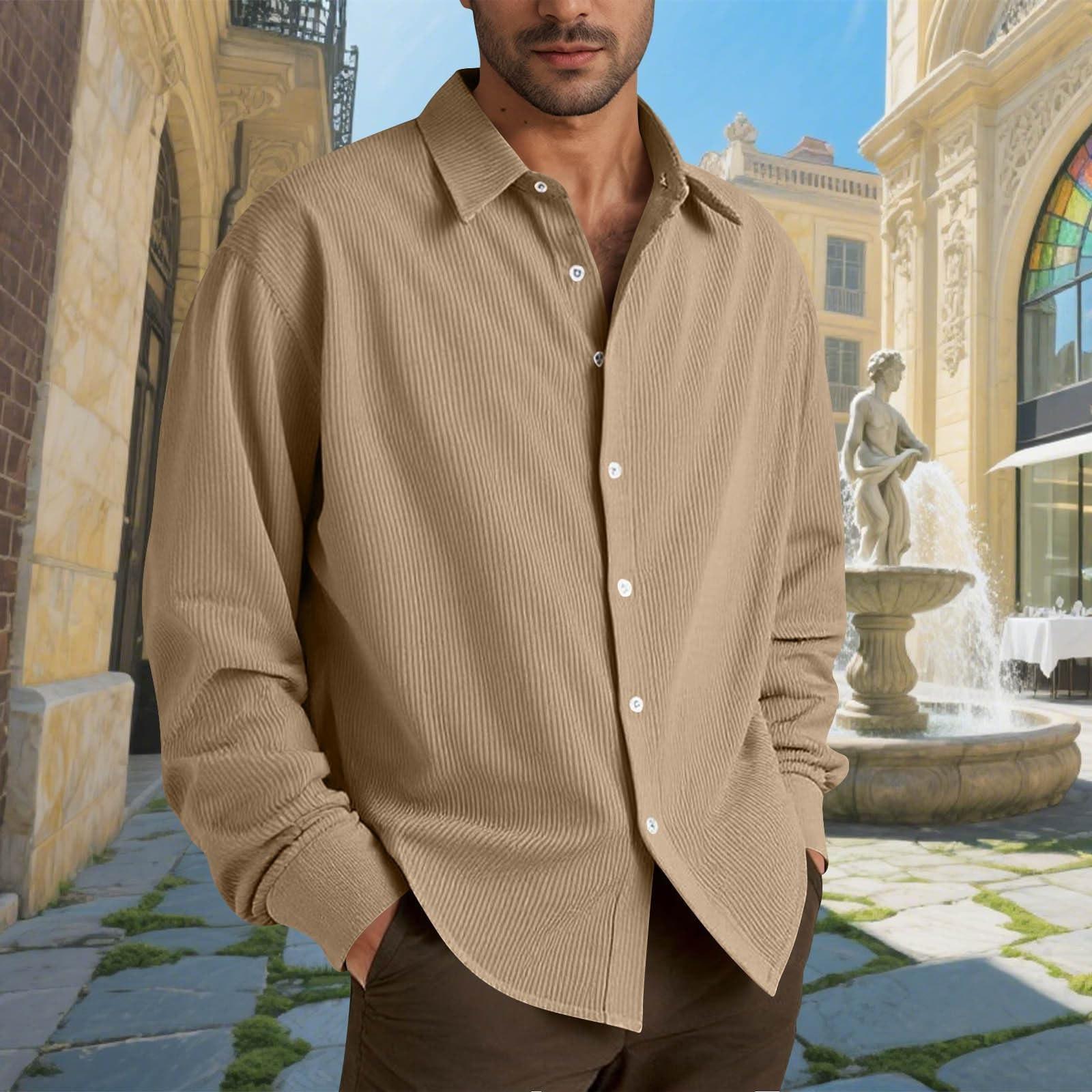 

Men s Cotton Shirts Long Sleeve Casual Button Down Textured T-Shirt Loose Vacation Beach Lightweight Topsrt XL хакі