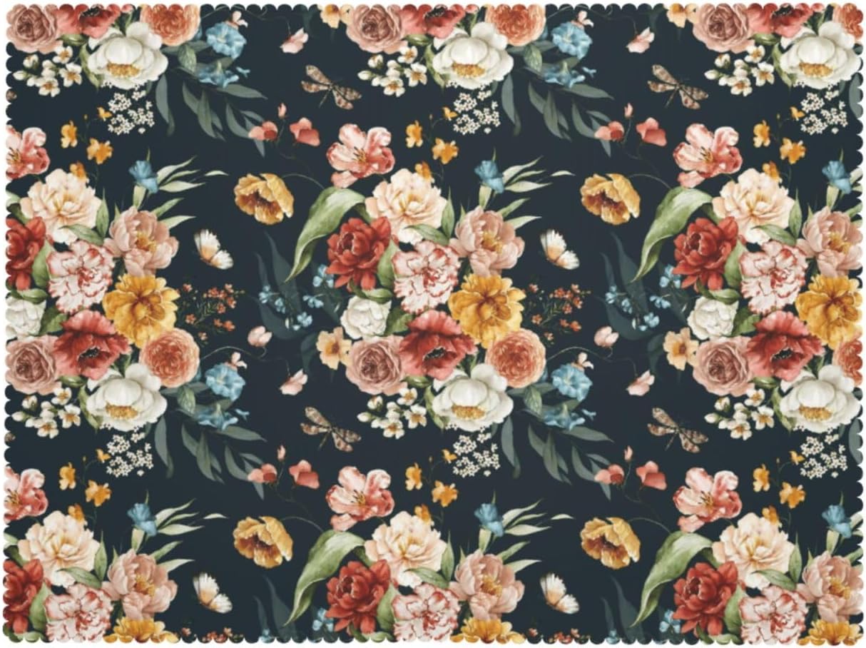 Boho Bloemen Tafelkleed Vintage Zwarte Bloem Retro Boheemse Bloemen Tafelhoes Keuken Decoratie 90x140cm