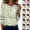 Women's Casual Geometric Print Neck T-Shirt with Three-Quarter Sleeve for Everyday Wear