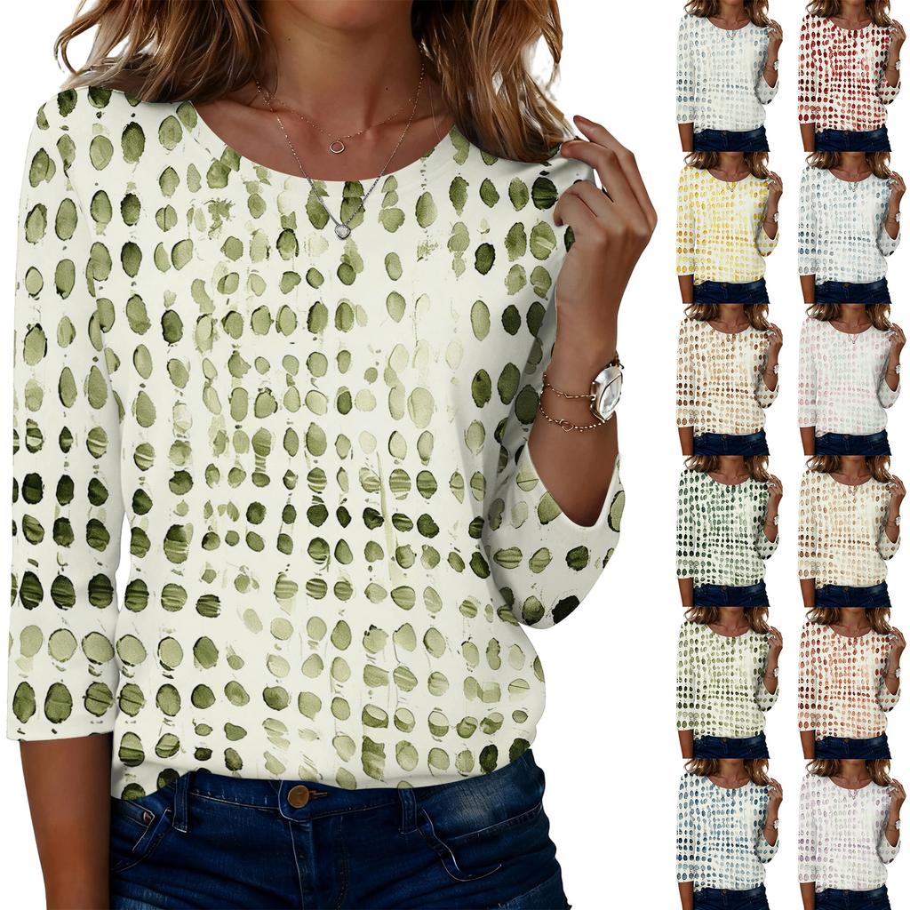 Women's Casual Geometric Print Neck T-Shirt with Three-Quarter Sleeve for Everyday Wear