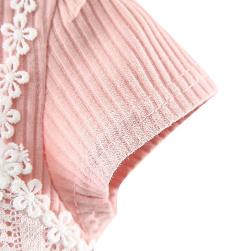 Baby Girl Dress Short Sleeve Soft Lace Princess Dress Fake Two Piece Dress