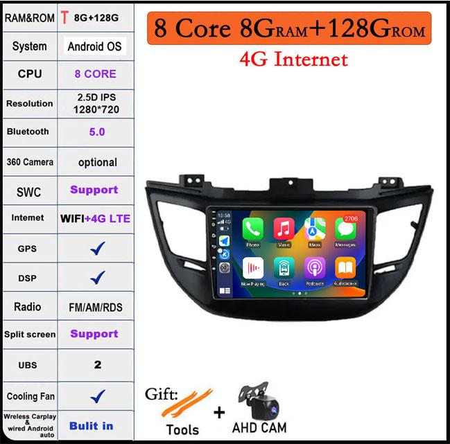 9 Lnch For Hyundai Tucson IX35 3 2015-2018 Android 14 Car Radio Multimedia Player 4G+wifi Video GPS DSP IPS Navigation