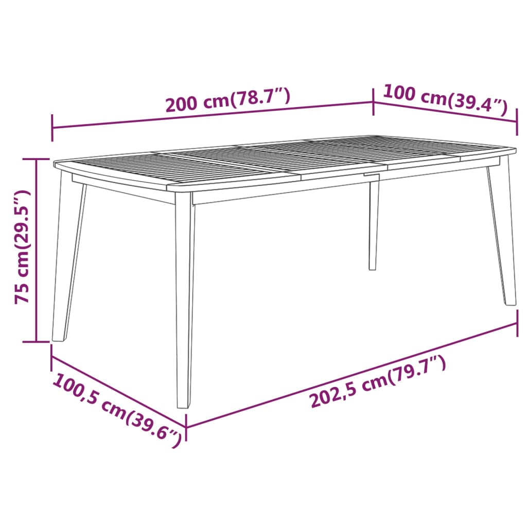 Vidaxl Garden Table, 200X100X75 Cm, Solid Acacia Wood