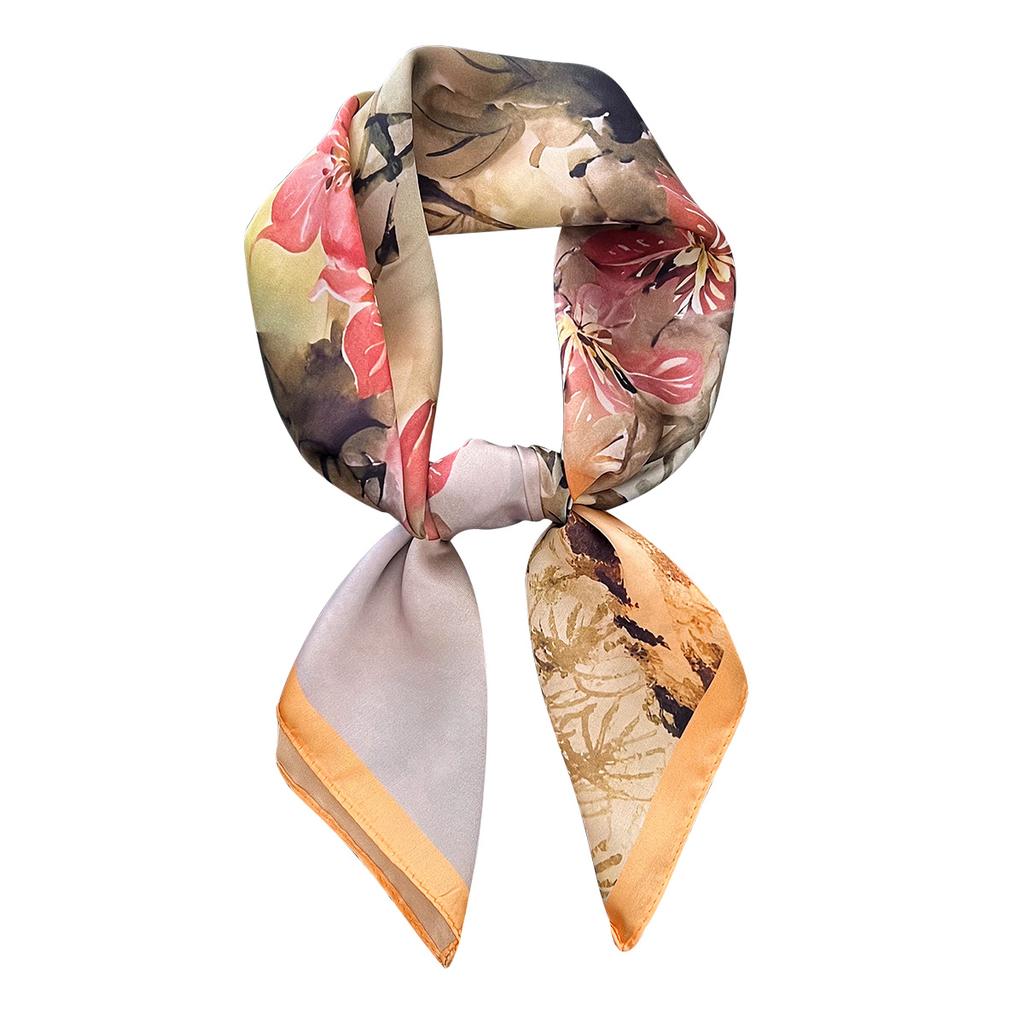 Spring and Summer New Simulated Silk Silk Scarf Printed Small Square Scarf Plant Flower Versatile Fashion Decorative Bag Binding Headband Silk Scarf