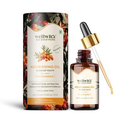 Wellwith (Ayuzera) Sea Buckthorn Berry Oil 10ml Face Hair Serum Nourishing Anti-Aging Omega 3 6 7 9 For Glowing Radiant Skin