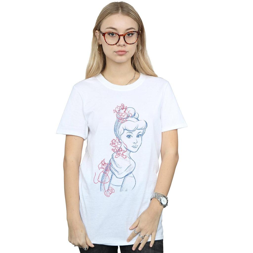Disney Womens/Ladies Cinderella Mouse Sketch Cotton Boyfriend T-Shirt