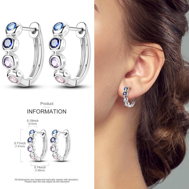 Boucles d'Oreilles Créoles en Argent 925 Zircon Coloré Boucles d'Oreilles Créoles Pavées Pour Femmes Filles Bijoux Cadeau