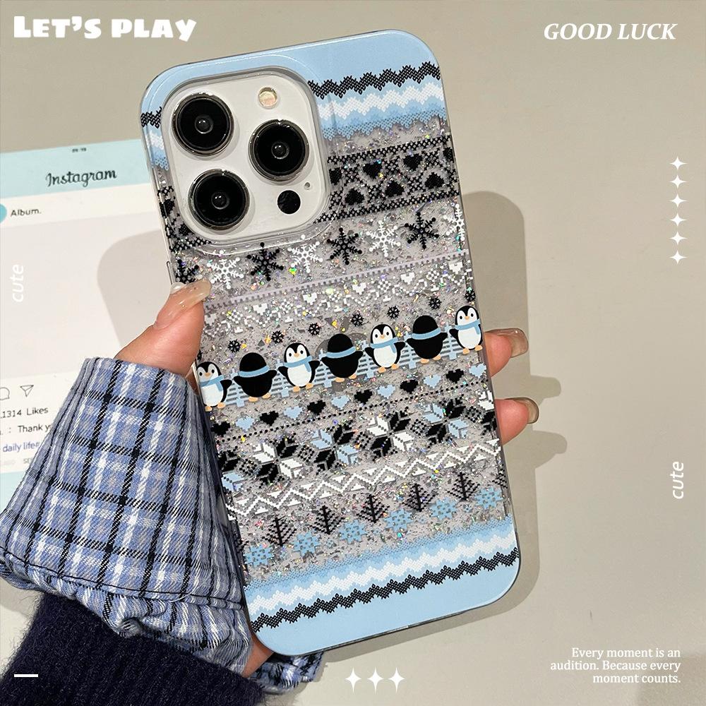 

Свитер Пингвин Мир Падение Блестящая Пудра Мобильный Чехол Подходит Для IPhone16promax Креативный Защитный Чехол для Apple 15 Apple 16PLUS