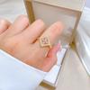 Real Gold Light Luxury Square Flower Ring Opening Adjustable Simple Jewelry Japanese Ring Couple Ring