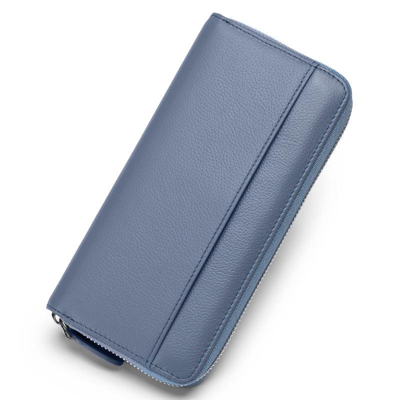 Cowhide Organ Bag, Long Zipper Lady's Wallet, Genuine Leather Large-capacity Clutch