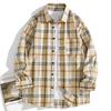 Men Casual Loose Long Sleeve Plaid Hong Kong Style Shirt