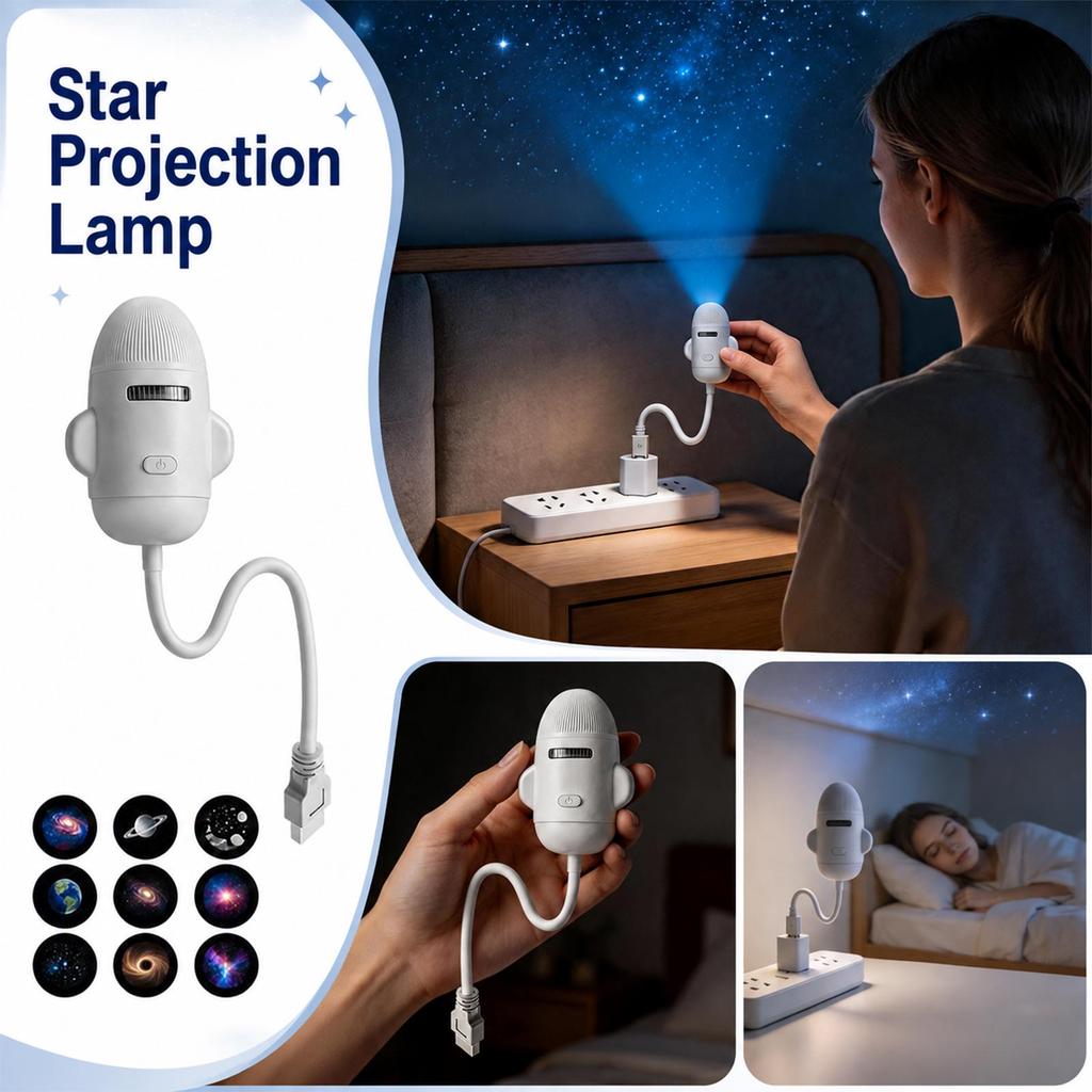 Star Projector Night Light, Card Insertion Projection Lamp with Replaceable Film Slides for Car Ambient Light and Bedroom
