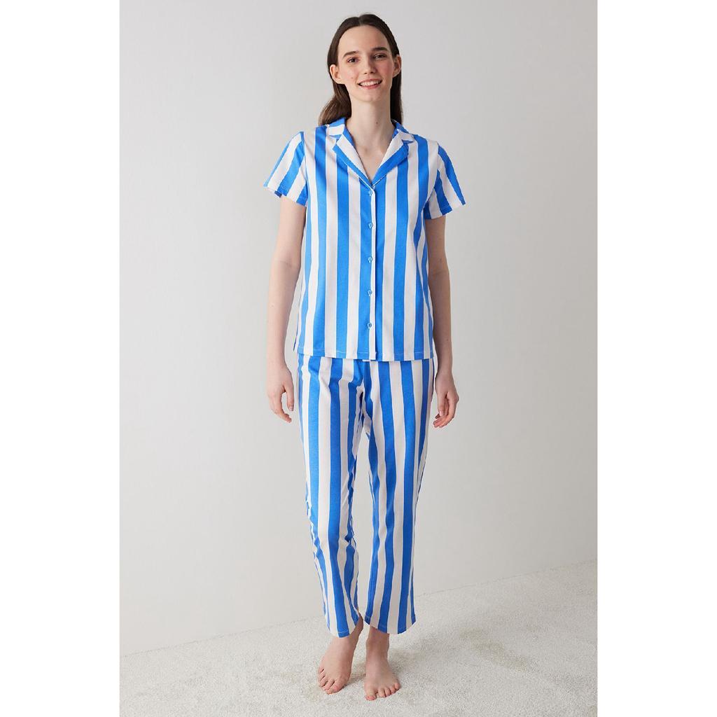 Ent Mixed Stripes Blue Shirt Trousers Pajama Set