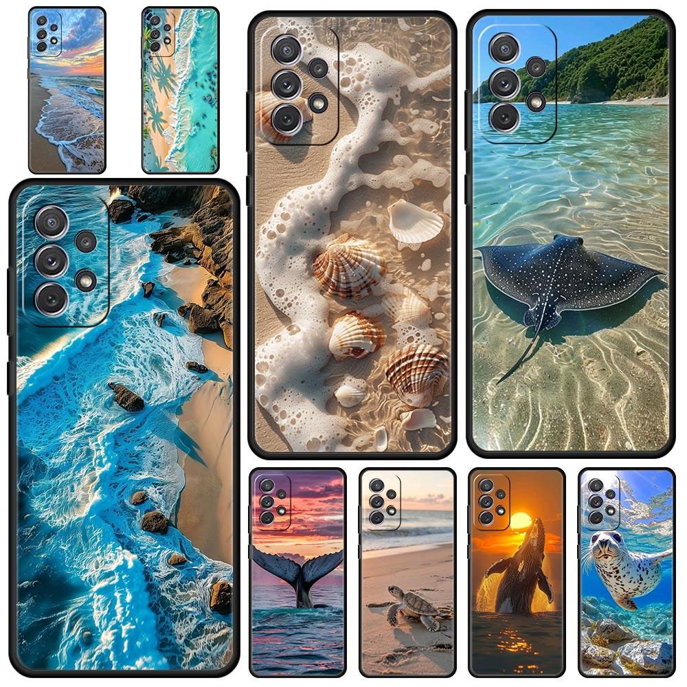 Phone Case For Samsung A17 A15 A13 A51 A71 A41 A31 A21S A07 A05 A35 A55 A23 A25 A33 A53 A73 5G Cover Seaside Scenery Wave Beach