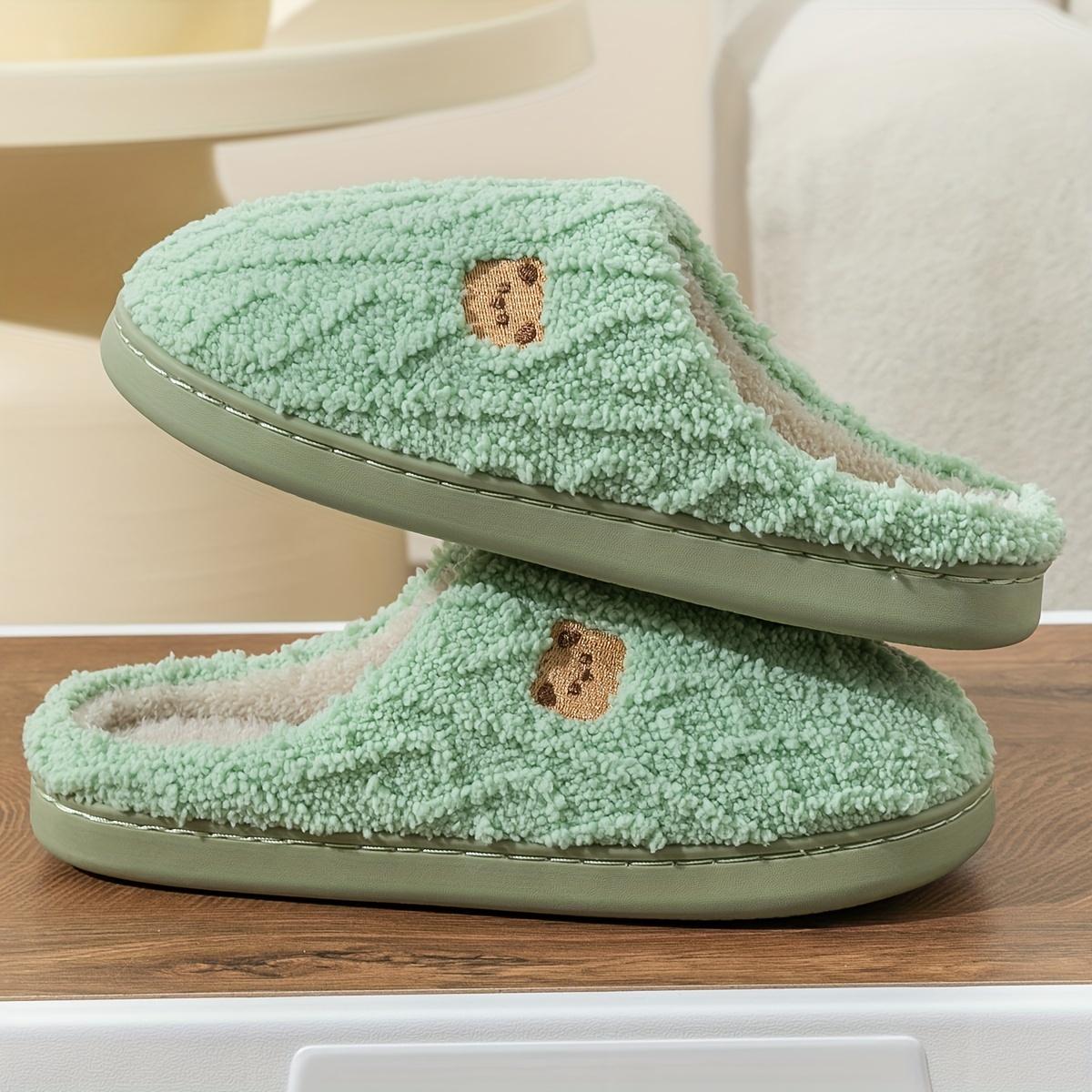 Zapatillas cálidas para el hogar de Color sólido, suela suave, zapatos planos antideslizantes y peludos, zapatos deslizantes acogedores de felpa para invierno 36-37 verde