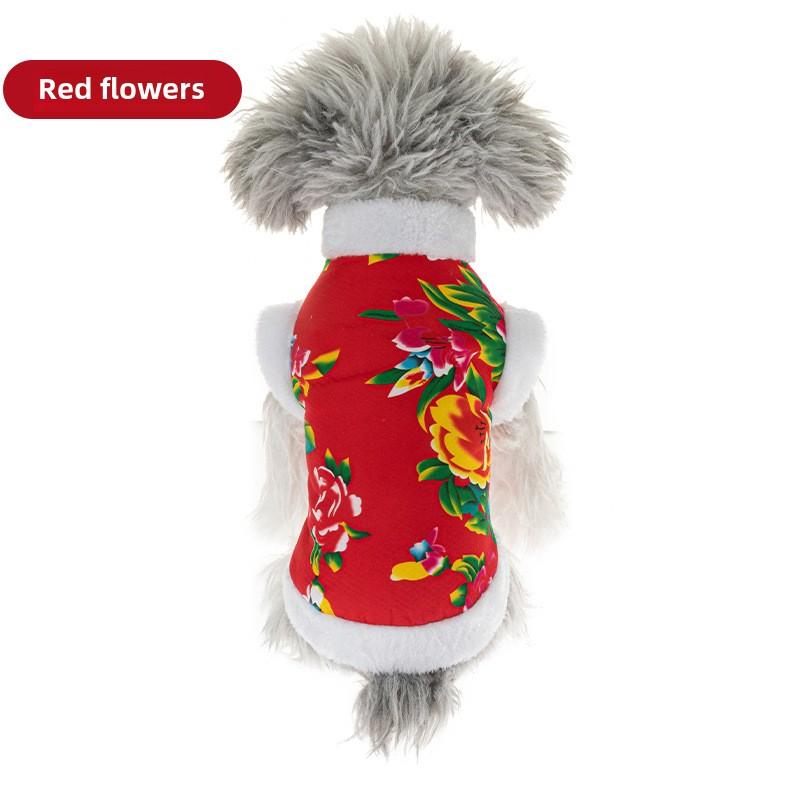 Pet Clothes Puppy Dog Cat Pet Winter Clothes Northeast Big Flower Dog Clothes