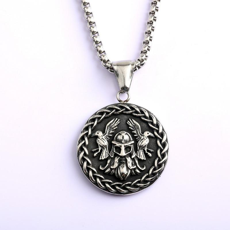Nordic retro men s and women s stainless steel pendant Viking double-sided Odin triangle symbol necklace