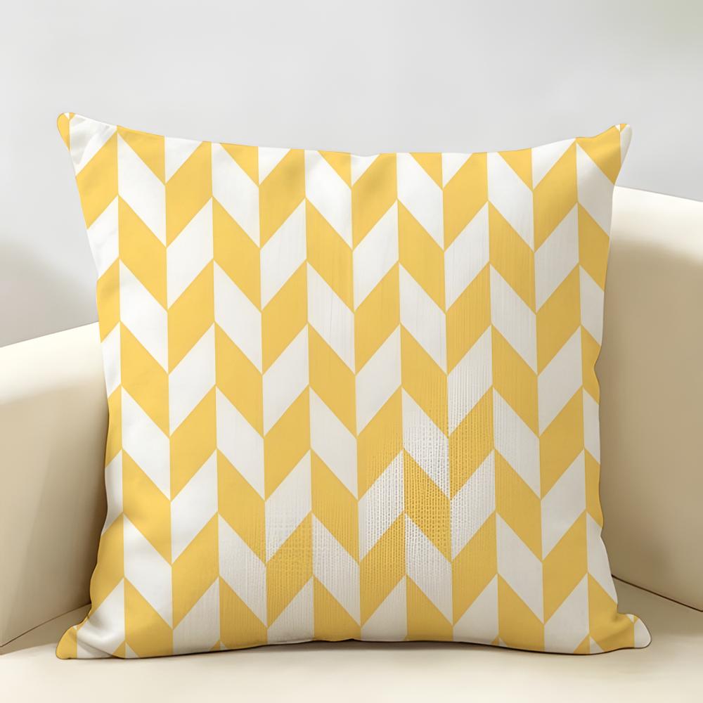 Black White Yellow Striped Geometric Grid Cushion Cover Natural Linen Organic Fabric Printing Breathable Perfect For Home Decor