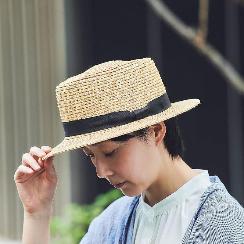 Used [New] (Tanaka Hat) Karima (Karima) Porkpie Shape Wide Brim Hat 57.5cm (Porkpie Hat Boater Hat Crown Straw Hat Ribbon Straw Gentleman Ladies Hat