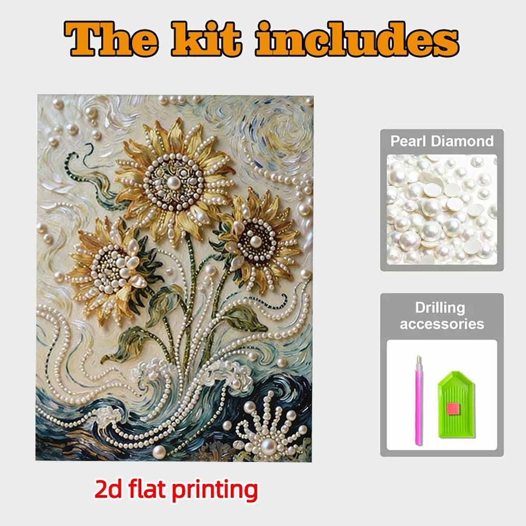 Pearl The Charming Sunflowers DIY Diamond Art Kits 15.7x19.6inch Gem Art Diamond Painting Kits Without Frame for Adults Gift Idea Home Wall Decor
