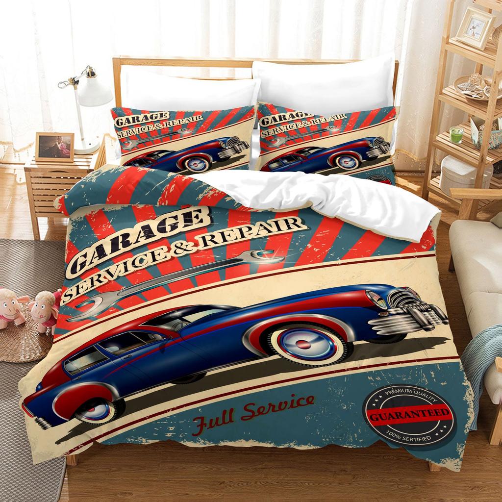 3pcs Bedding Set Hand Drawn Cars Print Duvet Cover Set Single Double King Size Bed Set for Adult Home Bedroom with Pillow Case