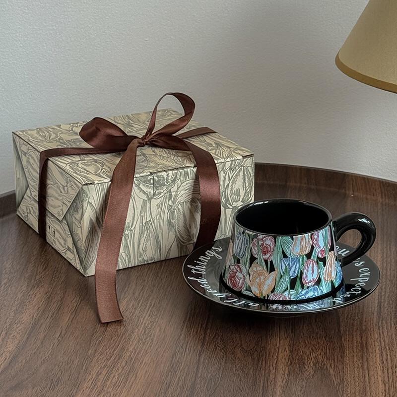 Vintage Watercolor Ceramic Mug & Saucer Gift Set