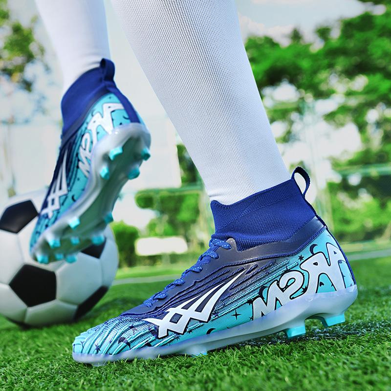 Pink Football Field Boots Men High Top FG Soccer Shoes Man Outdoor Profession Lightweight Men's Artificial Grass Soccer Cleats
