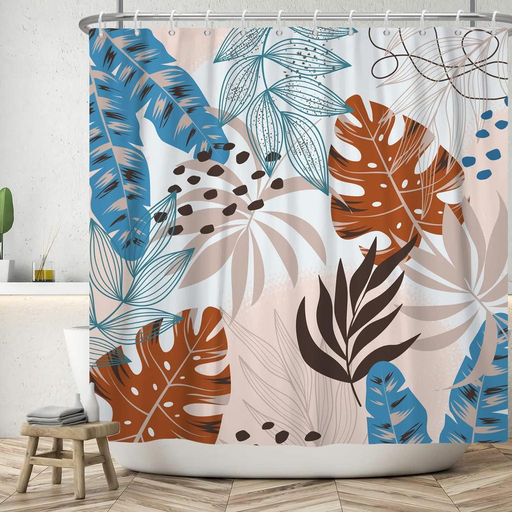 Bohemian Shower Curtain Abstract Art Medieval Tropical Plants Washable Bathtub Shower Curtain with Hook 180x180cm