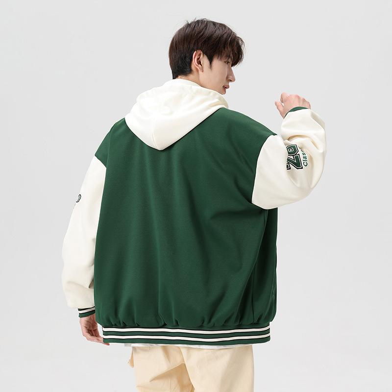 Men's casual fake two-piece hooded jacket men's outdoor sports thickened jacket men's teenagers loose student simple