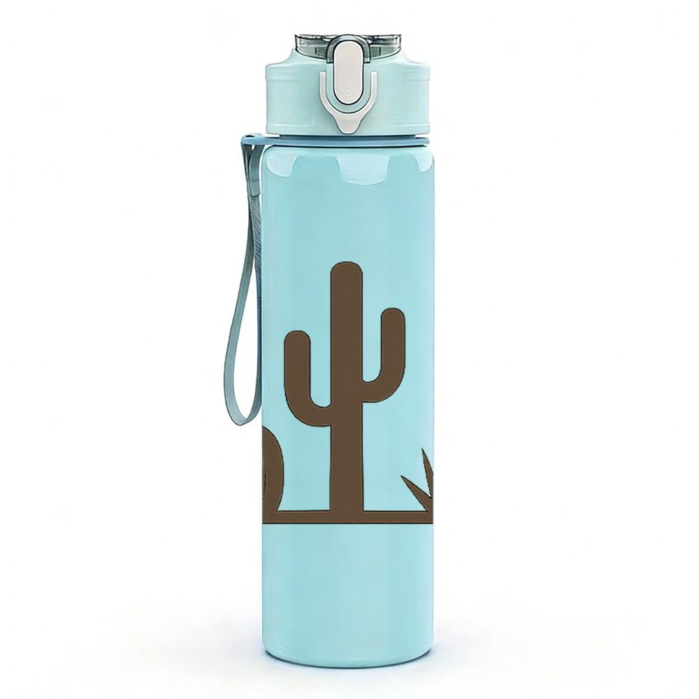 1PC Desert Cactus Plant Landscape Print 750ml Color Plastic Sports Water Bottle Leakproof Flip Straw Lid Suitable for Sports Office Home Use