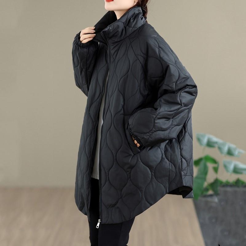 Autumn Spring Winter Cotton Padded Oversized Vintage Plaid Outerwears Women Casual Loose Jacket Coat