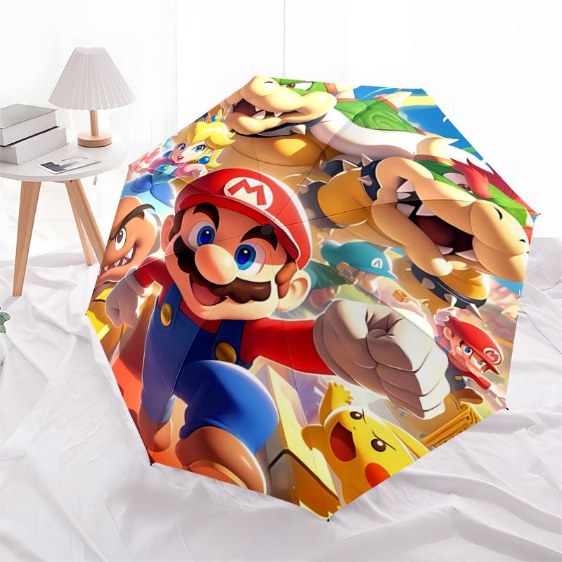 1pc Mario Adventure Automatic Folding Umbrella, Automatic Folding Umbrella with 8 Ribs, Convenient for Outdoor Use 084