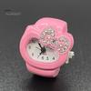 Cat Shape Ring Watch Cartoon Finger Rhinestone Bowknot Elastic Stainless Steel Band Women Birthday Gift Fashion Accessories