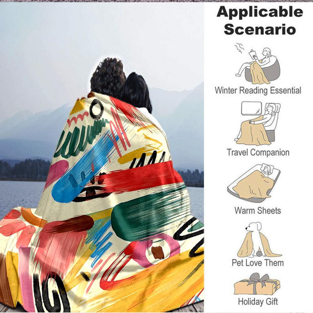 1pc Colorful Brushstroke Design Blanket Warm, Cozy, And Soft, Suitable for Sofas, Beds, Cars, And Office Use.Perfect for Camping And Travel, Making It