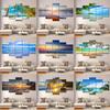 5 Pieces Seaside Landscape Canvas Painting, Sunrise, Sunset, Coconut Trees and Ocean Waves, For Home Room Hotel Decor, No Frame