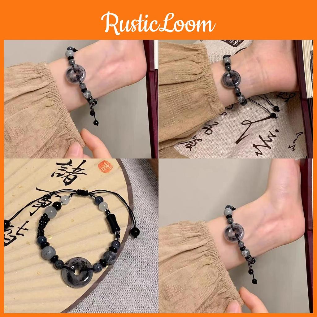 Highend Black Beaded Bracelet Exquisite Chinese Style Stone Resin
