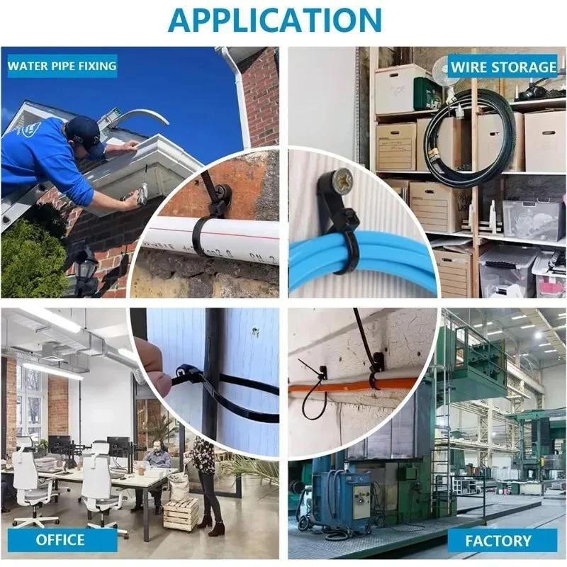 Screw Hole Cable Ties Fixed Head Reusable Nylon Straps Low Temperature Resistant Self Locking Fasteners for Outdoor Home Office