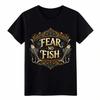 Fear No Fish Vintage Ornate Fish Skeleton Hook Angler Cotton Graphic T-Shirt