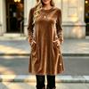 Women's Fashion Color Velvet Button Front Long Sleeve Dress with Loose Fit