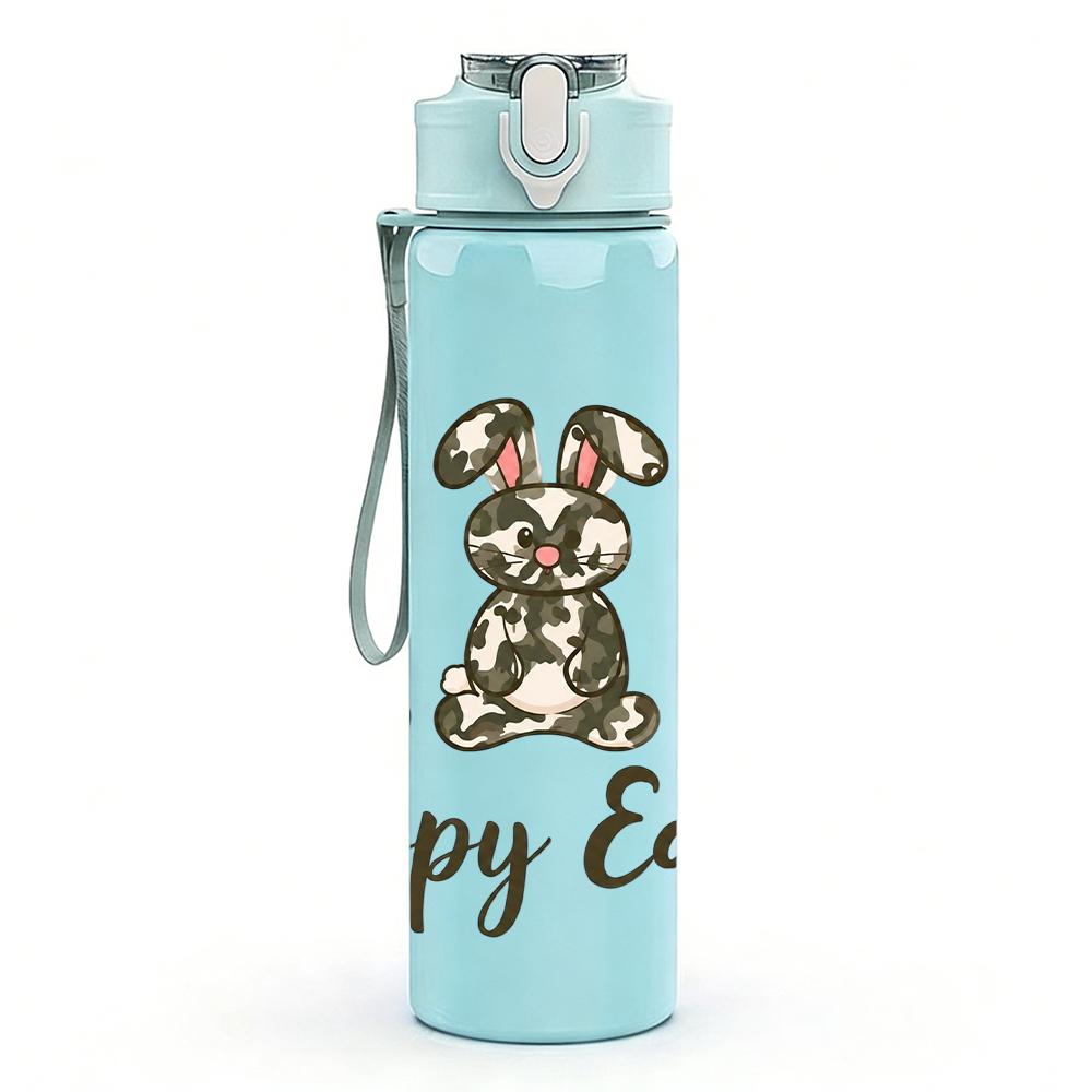 1PC Happy Easter Bunny Trio Figure 750ml Color Plastic Water Bottle Leakproof Flip Straw Lid For Sports Office Home Use