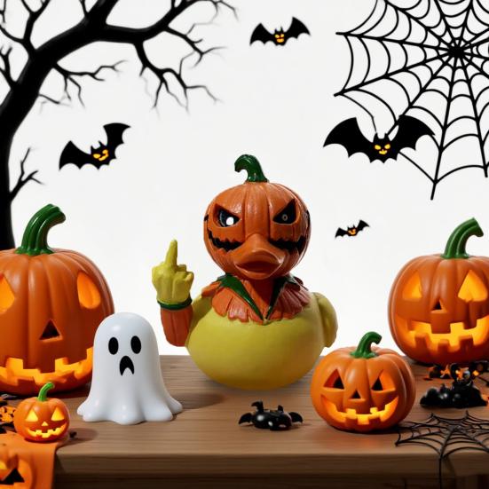 Kürbiskopf Ente Figur Halloween Enten Dekoration Harz Stinkefinger Ente Tischschmuck für Kaminsims Zuhause Partys Mittelstück