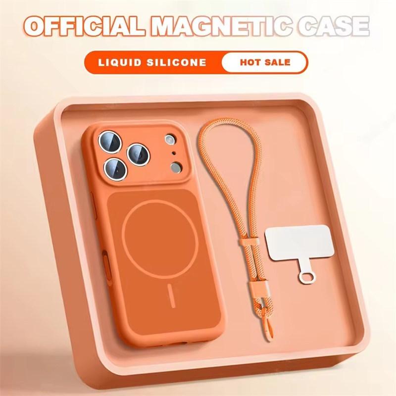 Wrist Strap Magnetic Phone Case For iPhone 17 Air 14 15 16 13 Pro Max Magsafe Liquid Lanyard Protector Cover