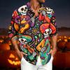 Men's Casual Long Sleeve Shirt with Halloween Print for Spring and Fall