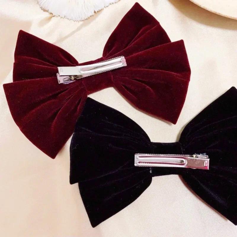 Velvet Large Bow Hair Clip Korean Version Hair Loop College Style Sweet Accessory Back of Head Fashion Headwear for Ladies