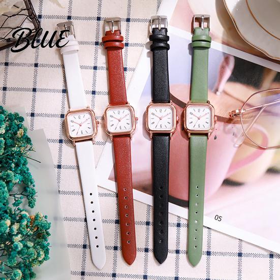 Quartz Movement Watch Women Square Dial Faux Leather Strap Ladies