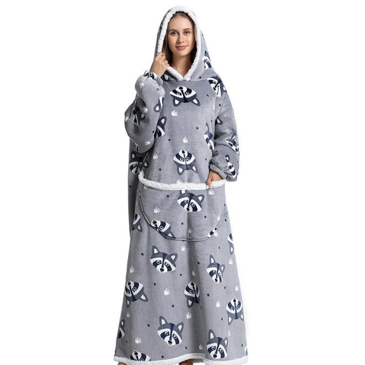 Kvinner Vinter Fleece Hettegenser Morgenkåpe Oversized Teppe med Ermer 140cm Kjempe TV Hettegensere Sweatshirts Koselig Komfortabel Varm