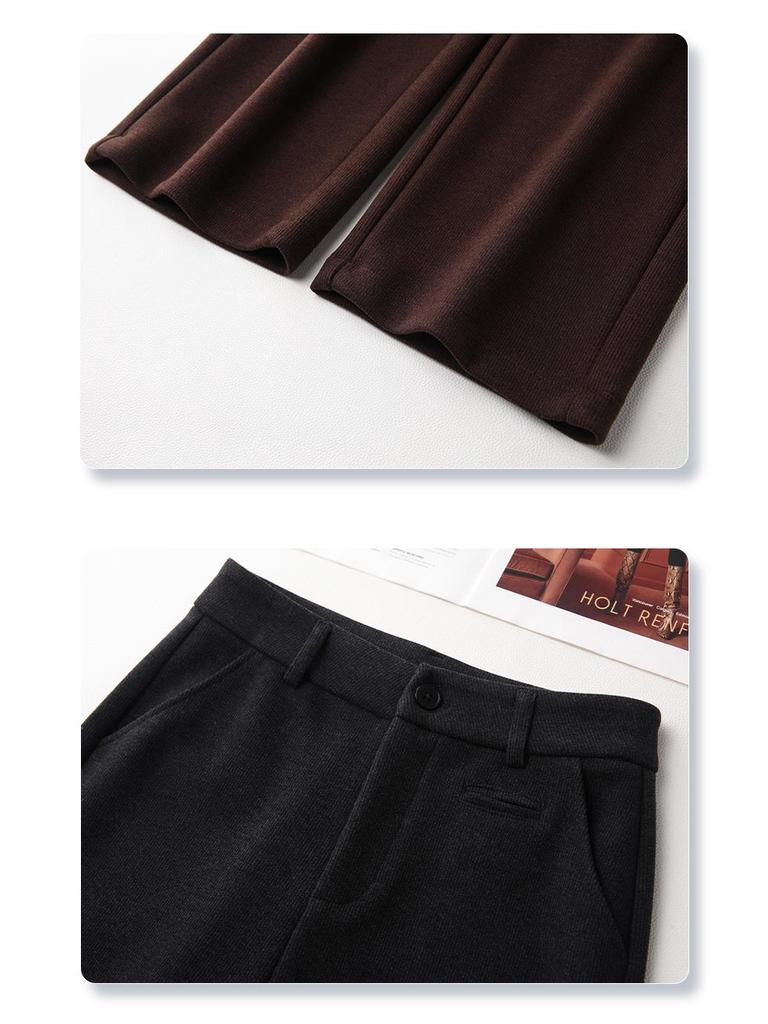 Women's 2024 Khaki Wool-Blend High Waist Straight Leg Cropped Pants for Autumn/Winter